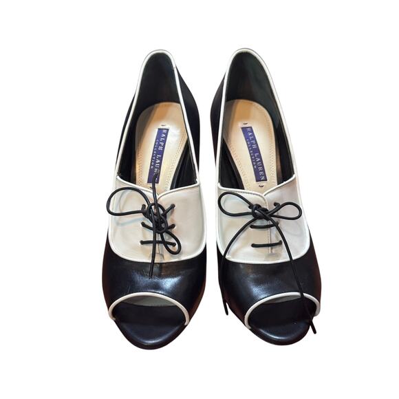 NEW Ralph Lauren Collection Purple Label Katia Leather Lace Up Oxford Heels 38.5 - Picture 3 of 11